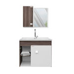 Imagen de Mueble de baño suspendido Sophia Almendra 60cm bacha de resina natural y espejo con botiquín