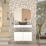 Imagen de Mueble de baño suspendido Bliss blanco 80 cm con Mesada en porcelanato blanco marmolado sin bacha