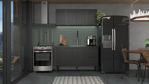 Imagen de Mueble de cocina bajo mesada gris y aéreo 150 cm Cisne