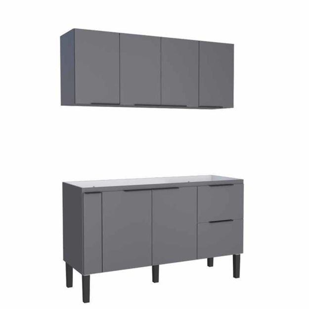 Imagen de Mueble de cocina bajo mesada gris y aéreo 150 cm Cisne