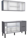 Imagen de Mueble de cocina bajo mesada gris y aéreo 150 cm Cisne