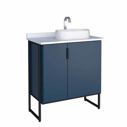 Imagen de Mueble de baño de pie Oasis azul 80cm mesada Porcelanato con bacha de Loza