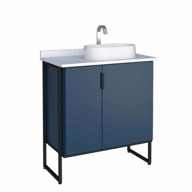Imagen de Mueble de baño de pie Oasis azul 80cm mesada Porcelanato con bacha de Loza