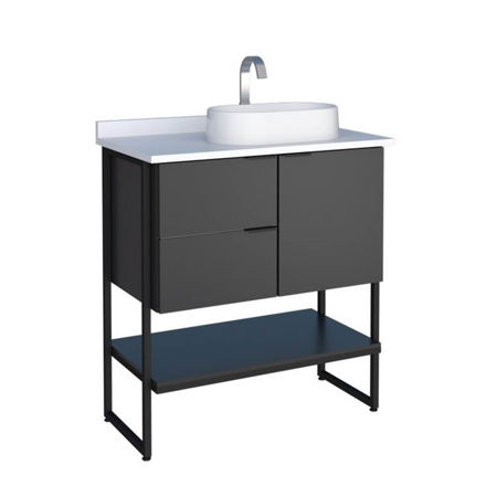 Imagen de Mueble de baño de pie Nilo Negro 80cm mesada Porcelanato con bacha de Loza
