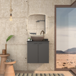 Imagen de Mueble de baño suspendido Aster gris 60 cm con mesada granito sin bacha