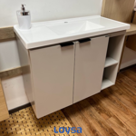 Imagen de Mueble de baño suspendido Aster beige 80cm con bacha de resina