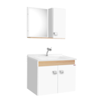 Imagen de Mueble de baño suspendido Roble 56 cm con bacha de marmolina, espejo y botiquín