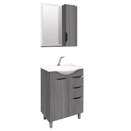 Imagen de Mueble de baño de pie Crystal Etna 56 cm Bacha de resina natural y espejo con botiquín