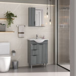 Imagen de Mueble de baño de pie Crystal Etna 56 cm Bacha de resina natural y espejo con botiquín
