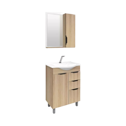 Imagen de Mueble de baño de pie Crystal Roble 56 cm con Bacha de resina natural y espejo botiquín