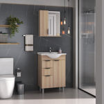 Imagen de Mueble de baño de pie Crystal Roble 56 cm con Bacha de resina natural y espejo botiquín