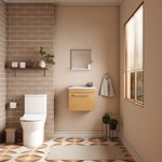 Imagen de Mueble de baño suspendido Agata Jequitiba 50cm bacha de resina natural y espejo