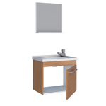 Imagen de Mueble de baño suspendido Agata Jequitiba 50cm bacha de resina natural y espejo