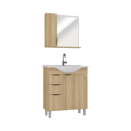 Imagen de Mueble de baño de pie Crystal Roble 72 cm con Bacha de resina y espejo con botiquín