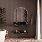 Imagen de Mueble de baño suspendido de porcelanato negro 84 cm con bacha incorporada y estante flotante