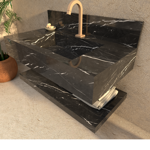 Imagen de Mueble de baño suspendido de porcelanato negro 84 cm con bacha incorporada y estante flotante