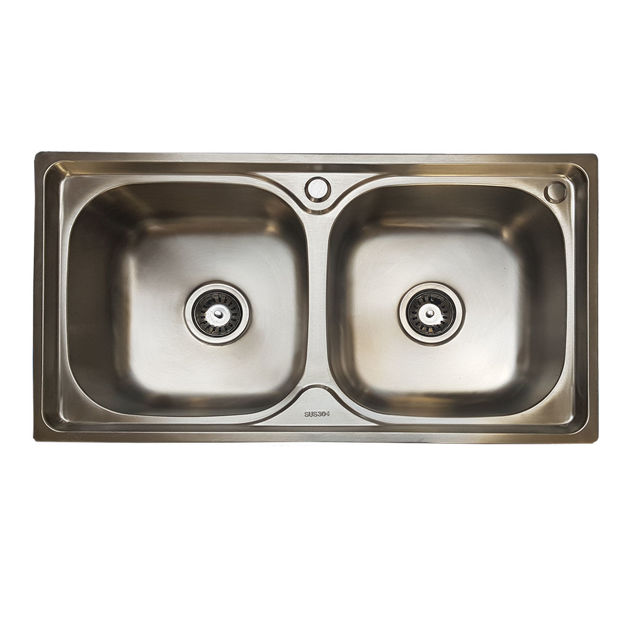 Imagen de Pileta doble cocina acero inox. 304 78x43x21 cm con valvula