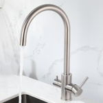Imagen de Grifería de Cocina Monocomando de mesada Milano con salida purificador Gris Satinado