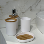 Imagen de Set de baño 6 pz blanco y madera (papelera-dispensadores)
