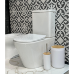 Imagen de Set de baño 6 pz blanco y madera (papelera-dispensadores)