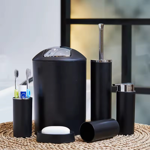 Imagen de Set de baño 6 pz Negra y cromo (papelera-dispensadores)