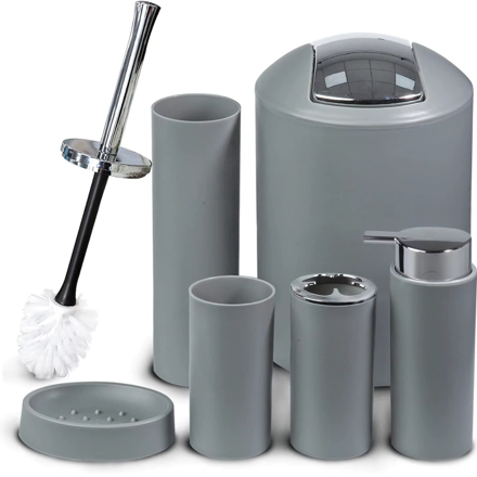 Imagen de Set de baño 6 pz Gris y cromo (papelera-dispensadores)