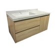 Imagen de Mueble de baño suspendido Vip Oak 100cm mesada porcelanato calacata con Bacha de Loza