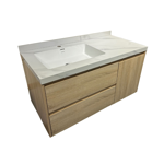 Imagen de Mueble de baño suspendido Vip Oak 100cm mesada porcelanato calacata con Bacha de Loza
