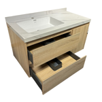 Imagen de Mueble de baño suspendido Vip Oak 100cm mesada porcelanato calacata con Bacha de Loza