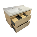 Imagen de Mueble de baño suspendido Vip Oak 100cm mesada porcelanato calacata con Bacha de Loza