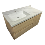 Imagen de Mueble de baño suspendido Vip Oak 100cm mesada porcelanato calacata con Bacha de Loza