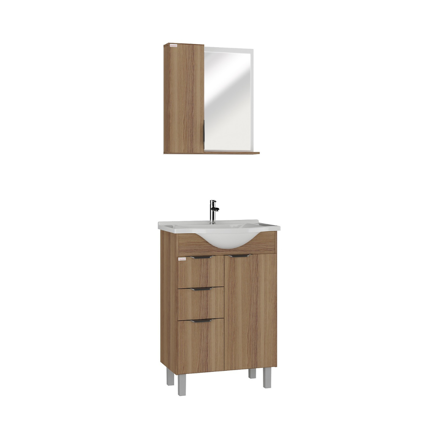 Imagen de Mueble de baño de pie Crystal Nogal 56 cm con Bacha de resina natural y espejo botiquín