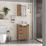Imagen de Mueble de baño de pie Crystal Nogal 56 cm con Bacha de resina natural y espejo botiquín