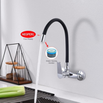 Imagen de Grifería de Cocina Monocomando de pared pico Flexible Negro Murdock Cromado Brillante