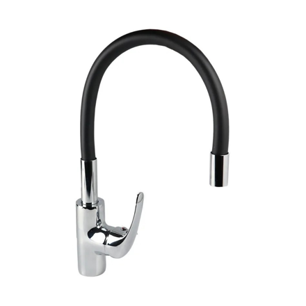 Imagen de Grifería de Cocina Monocomando de mesada pico Flexible Negro Murdock Cromado Brillante