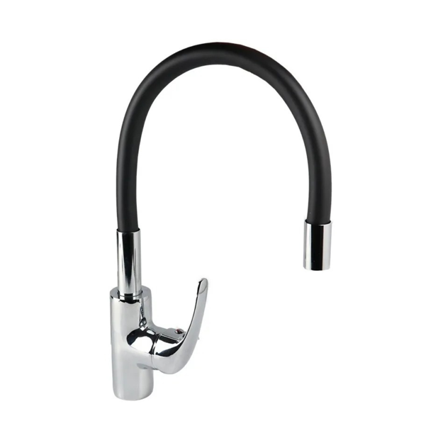Imagen de Grifería de Cocina Monocomando de mesada pico Flexible Negro Murdock Cromado Brillante