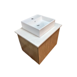 Imagen de Mueble de baño suspendido madera 60 cm con mesada mármol con bacha