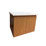 Imagen de Mueble de baño suspendido madera 60 cm con mesada mármol con bacha
