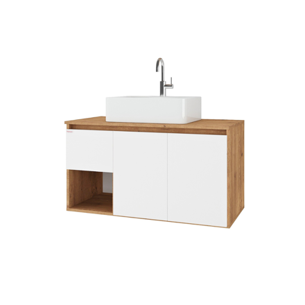 Imagen de Mueble de baño suspendido Apollo Rustico Blanco 90 cm con bacha