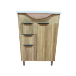 Imagen de Mueble de baño de pie Crystal Roble 56 cm con Bacha de resina natural y espejo botiquín