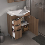 Imagen de Mueble de baño de pie Crystal Nogal 72 cm con Bacha de resina y espejo con botiquín