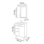 Imagen de Mueble de baño de pie Crystal Roble 56 cm con Bacha de resina natural y espejo botiquín