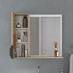 Imagen de Mueble de baño suspendido Crystal  Roble 56 cm Bacha de resina natural y espejo con botiquín