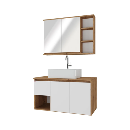 Imagen de Mueble de baño suspendido Apollo Rustico Blanco 90 cm con bacha y botiquín