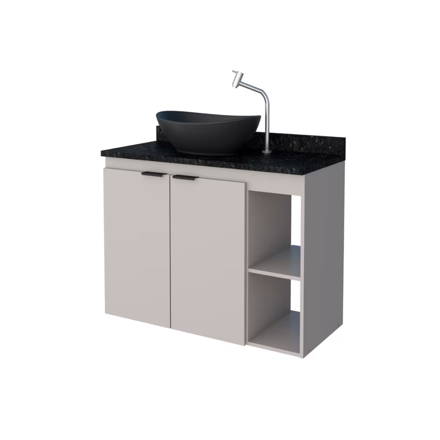 Imagen de Mueble de baño suspendido Aster beige 80 cm mesada granito Negro sin bacha