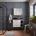 Imagen de Mueble de baño suspendido Aster beige 80 cm mesada granito Negro sin bacha