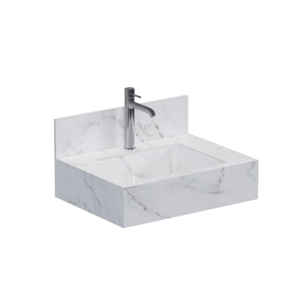 Imagen de Mueble de baño suspendido de porcelanato Blanco Calacata Napoles 60 cm con bacha incorporada