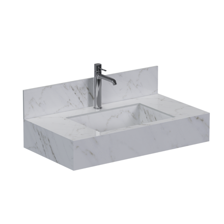 Imagen de Mueble de baño suspendido de porcelanato Blanco Calacata Napoles 80 cm con bacha incorporada