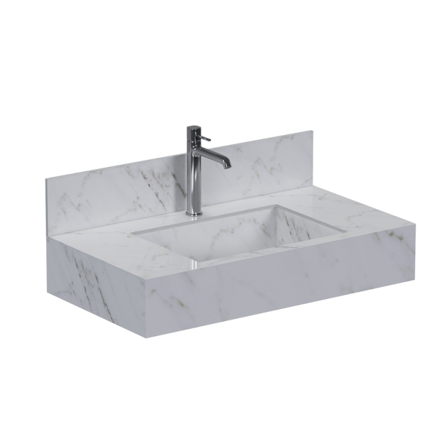 Imagen de Mueble de baño suspendido de porcelanato Blanco Calacata Napoles 80 cm con bacha incorporada