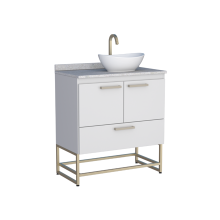 Imagen de Mueble de baño de pie Suez Blanco 80 cm mesada granito blanco con bacha de Loza